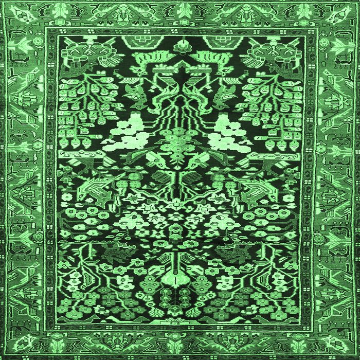 Square Persian Emerald Green Traditional Rug, tr1214emgrn