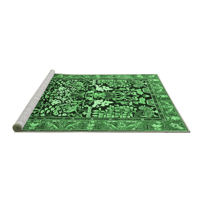 Sideview of Machine Washable Persian Emerald Green Traditional Area Rugs, wshtr1214emgrn