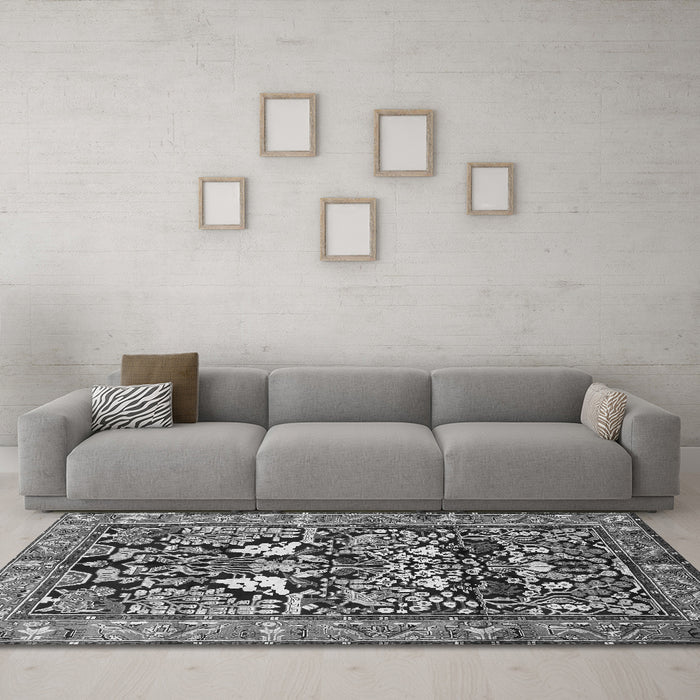 Machine Washable Persian Gray Traditional Rug in a Living Room,, wshtr1214gry