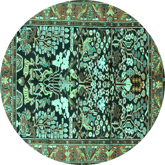 Round Machine Washable Persian Turquoise Traditional Area Rugs, wshtr1214turq