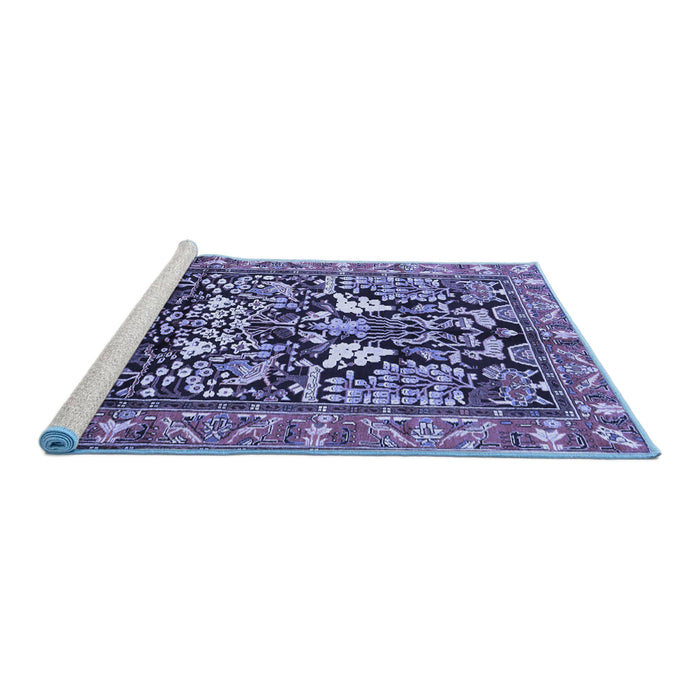 Sideview of Machine Washable Persian Blue Traditional Rug, wshtr1214blu