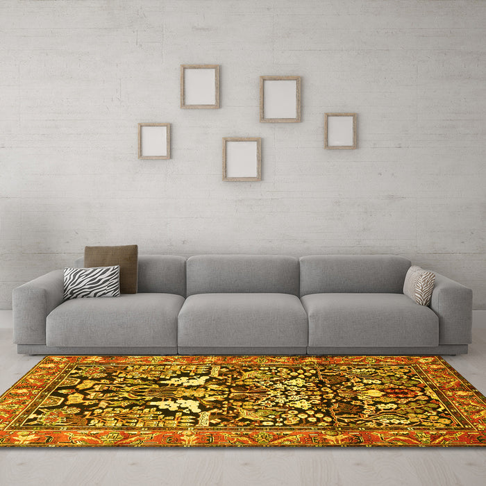 Machine Washable Persian Yellow Traditional Rug in a Living Room, wshtr1214yw