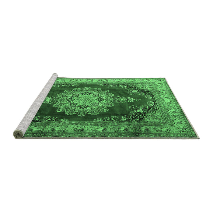 Sideview of Machine Washable Medallion Emerald Green Traditional Area Rugs, wshtr1215emgrn