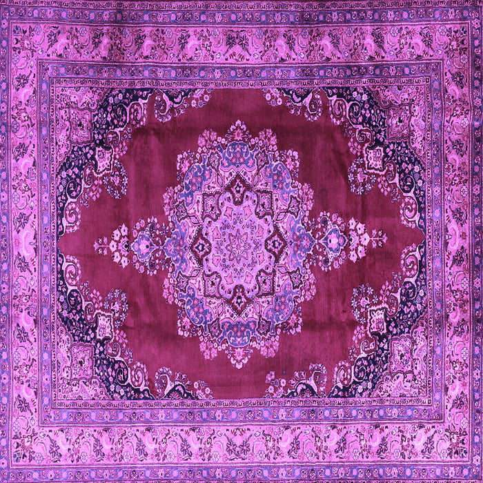 Square Machine Washable Medallion Purple Traditional Area Rugs, wshtr1215pur