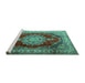 Sideview of Machine Washable Medallion Turquoise Traditional Area Rugs, wshtr1215turq