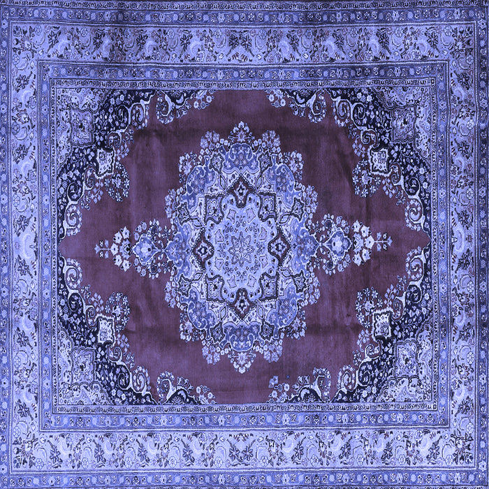 Square Machine Washable Medallion Blue Traditional Rug, wshtr1215blu