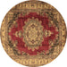 Round Machine Washable Medallion Brown Traditional Rug, wshtr1215brn