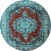 Round Medallion Light Blue Traditional Rug, tr1215lblu