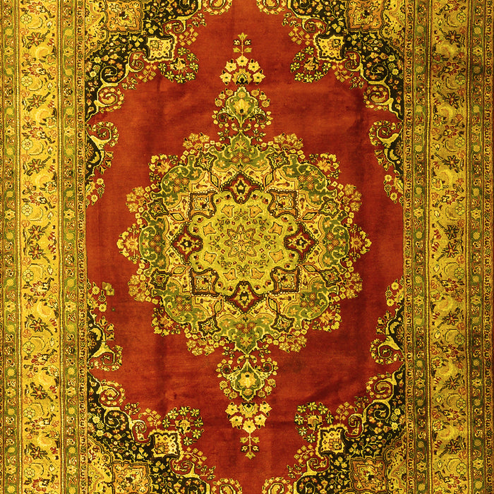 Machine Washable Medallion Yellow Traditional Rug, wshtr1215yw