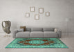 Machine Washable Medallion Turquoise Traditional Area Rugs in a Living Room,, wshtr1215turq