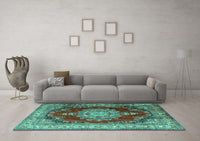 Machine Washable Medallion Turquoise Traditional Rug, wshtr1215turq