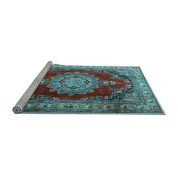 Sideview of Machine Washable Medallion Light Blue Traditional Rug, wshtr1215lblu
