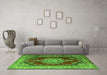 Machine Washable Medallion Green Traditional Area Rugs in a Living Room,, wshtr1215grn