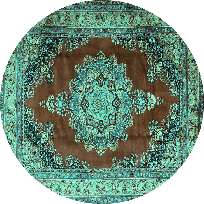 Round Medallion Turquoise Traditional Rug, tr1215turq