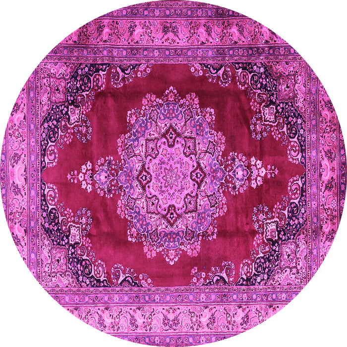 Round Machine Washable Medallion Pink Traditional Rug, wshtr1215pnk