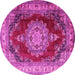 Round Machine Washable Medallion Pink Traditional Rug, wshtr1215pnk