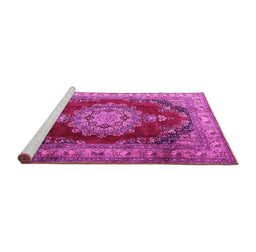 Sideview of Machine Washable Medallion Pink Traditional Rug, wshtr1215pnk