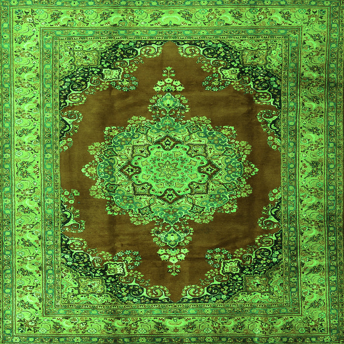 Serging Thickness of Medallion Green Traditional Rug, tr1215grn