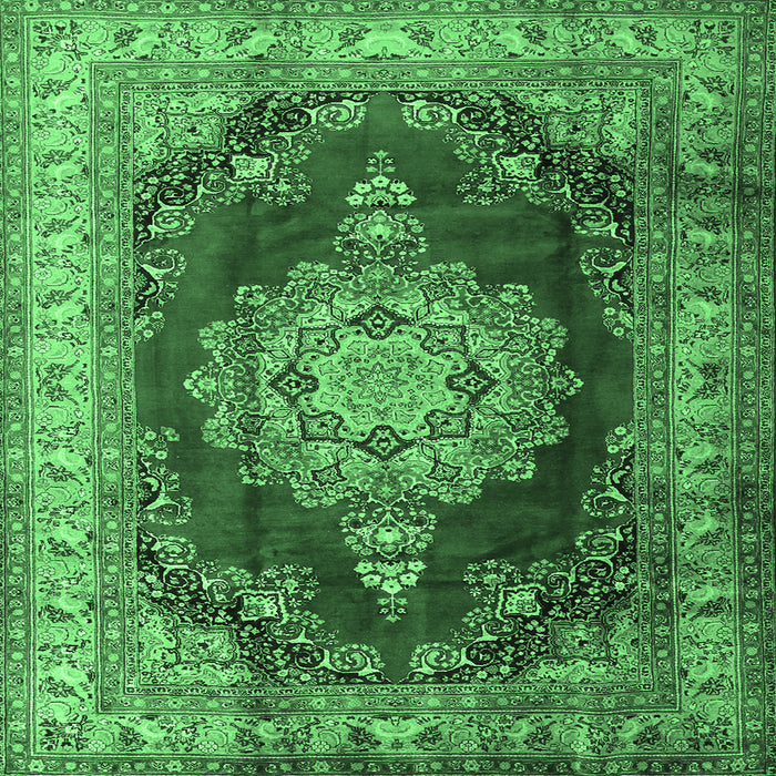 Square Machine Washable Medallion Emerald Green Traditional Area Rugs, wshtr1215emgrn