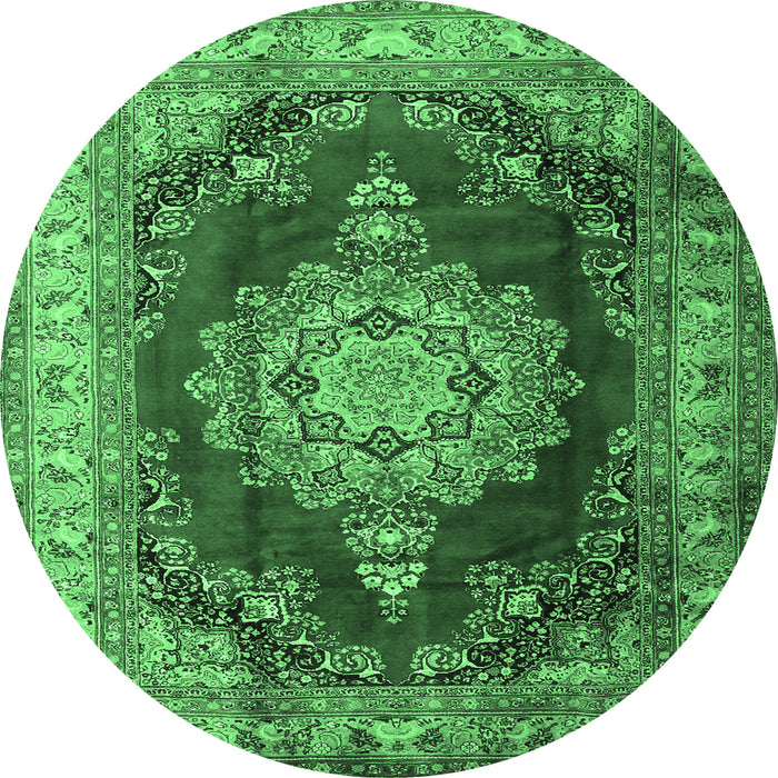 Round Machine Washable Medallion Emerald Green Traditional Area Rugs, wshtr1215emgrn
