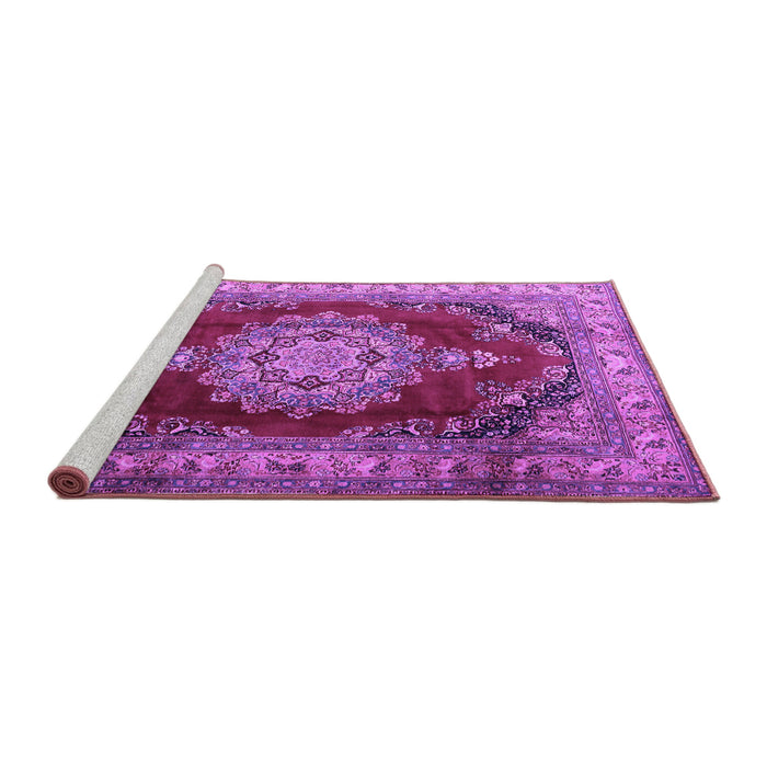 Sideview of Machine Washable Medallion Purple Traditional Area Rugs, wshtr1215pur