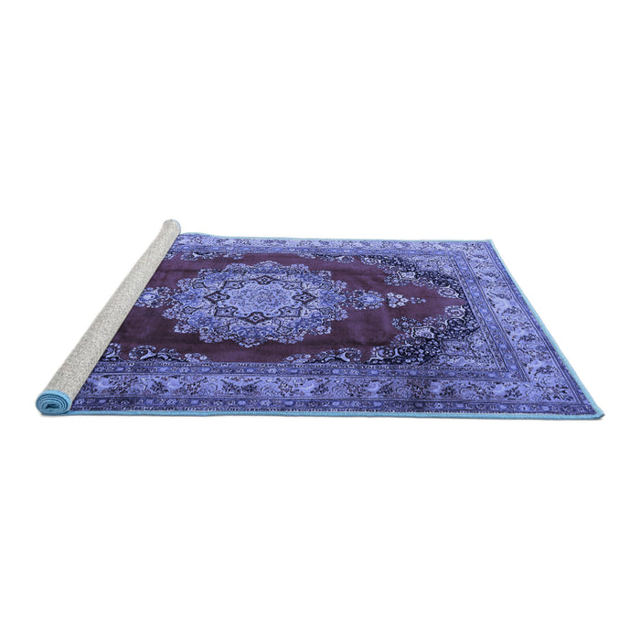 Sideview of Machine Washable Medallion Blue Traditional Rug, wshtr1215blu
