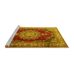 Sideview of Machine Washable Medallion Yellow Traditional Rug, wshtr1215yw