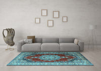 Machine Washable Medallion Light Blue Traditional Rug, wshtr1215lblu