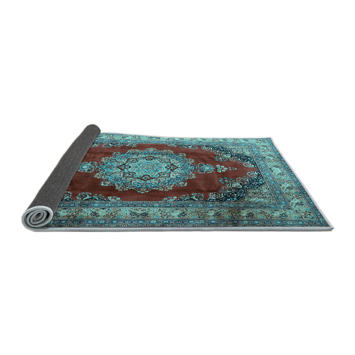 Sideview of Medallion Light Blue Traditional Rug, tr1215lblu