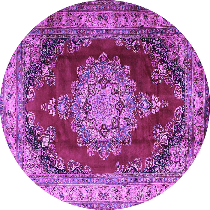 Round Machine Washable Medallion Purple Traditional Area Rugs, wshtr1215pur