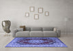 Machine Washable Medallion Blue Traditional Rug in a Living Room, wshtr1215blu