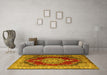 Machine Washable Medallion Yellow Traditional Rug in a Living Room, wshtr1215yw