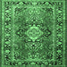 Square Medallion Emerald Green Traditional Rug, tr1216emgrn