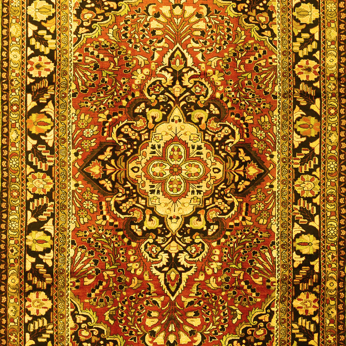 Machine Washable Medallion Yellow Traditional Rug, wshtr1216yw
