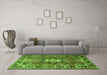 Machine Washable Medallion Green Traditional Area Rugs in a Living Room,, wshtr1216grn