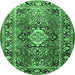 Round Medallion Emerald Green Traditional Rug, tr1216emgrn