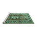 Sideview of Machine Washable Medallion Turquoise Traditional Area Rugs, wshtr1216turq