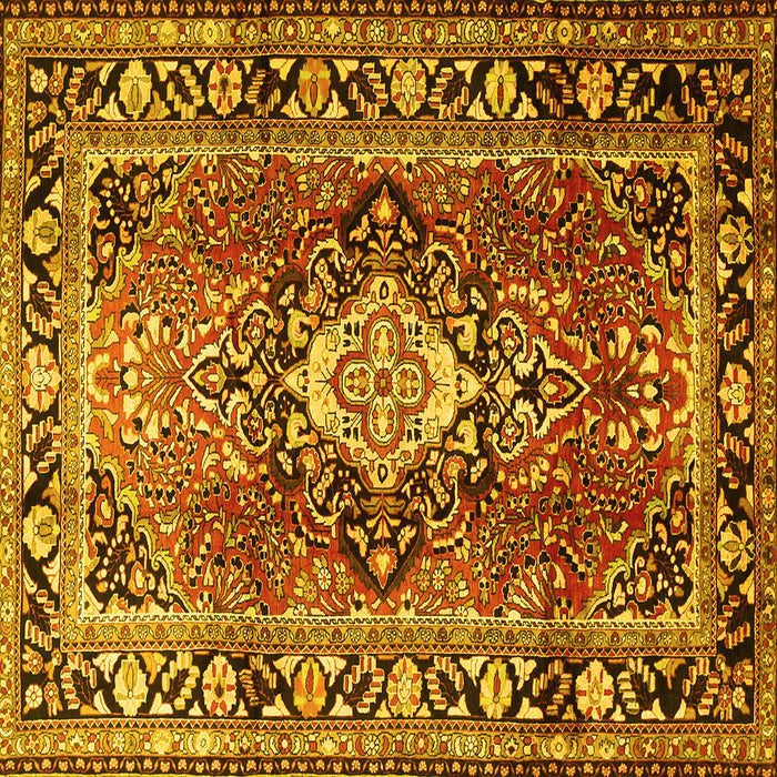 Square Machine Washable Medallion Yellow Traditional Rug, wshtr1216yw