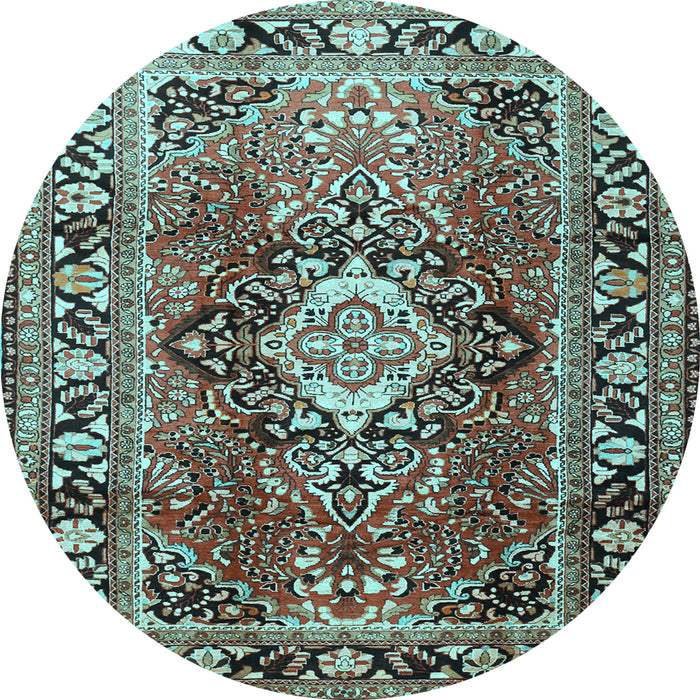 Round Medallion Light Blue Traditional Rug, tr1216lblu