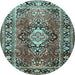 Round Medallion Light Blue Traditional Rug, tr1216lblu