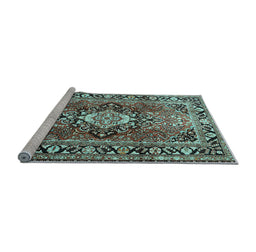 Sideview of Machine Washable Medallion Light Blue Traditional Rug, wshtr1216lblu