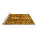 Sideview of Machine Washable Medallion Yellow Traditional Rug, wshtr1216yw