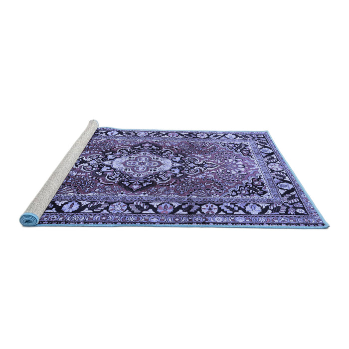 Sideview of Machine Washable Medallion Blue Traditional Rug, wshtr1216blu