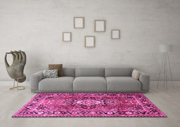 Machine Washable Medallion Pink Traditional Rug in a Living Room, wshtr1216pnk