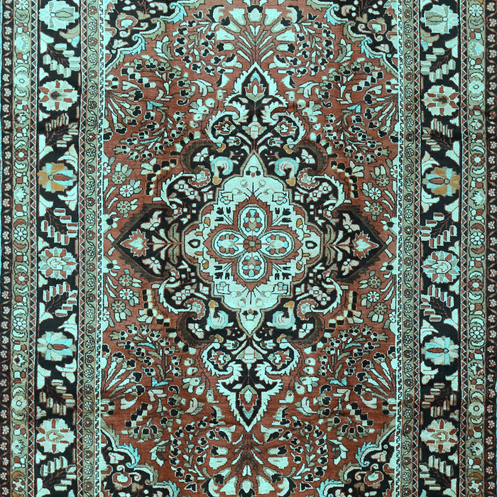 Machine Washable Medallion Light Blue Traditional Rug, wshtr1216lblu