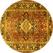 Round Medallion Yellow Traditional Rug, tr1216yw