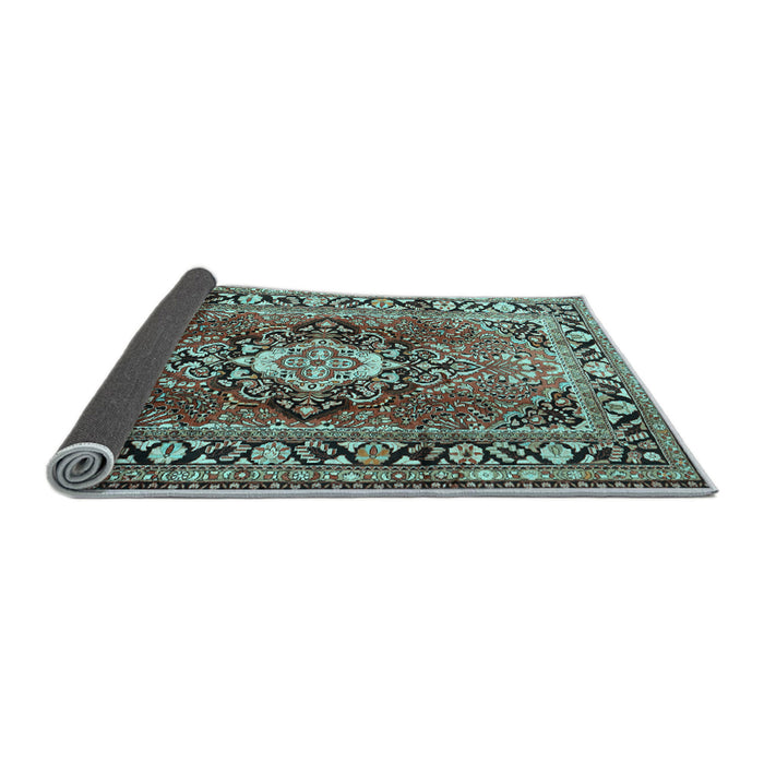 Sideview of Medallion Light Blue Traditional Rug, tr1216lblu