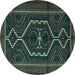 Round Machine Washable Persian Turquoise Traditional Area Rugs, wshtr1217turq