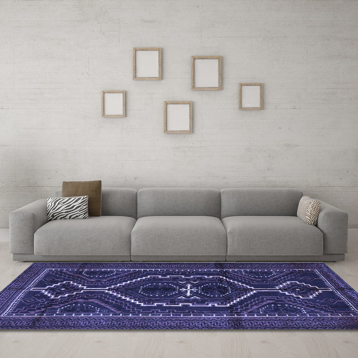 Machine Washable Persian Blue Traditional Rug in a Living Room, wshtr1217blu