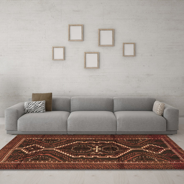 Machine Washable Persian Brown Traditional Rug in a Living Room,, wshtr1217brn